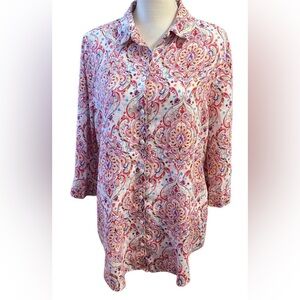Chico's Women Linen Tunic Button Up No Iron Size X Large Summer Office Vacation